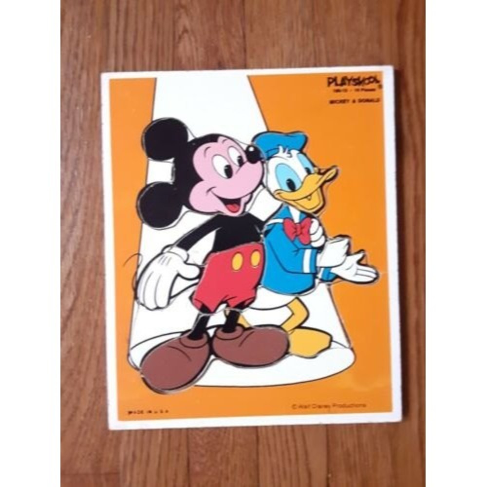 Vintage Playskool Wooden Puzzle Mickey and Donald 190-13. 10 PCS- Made in USA
